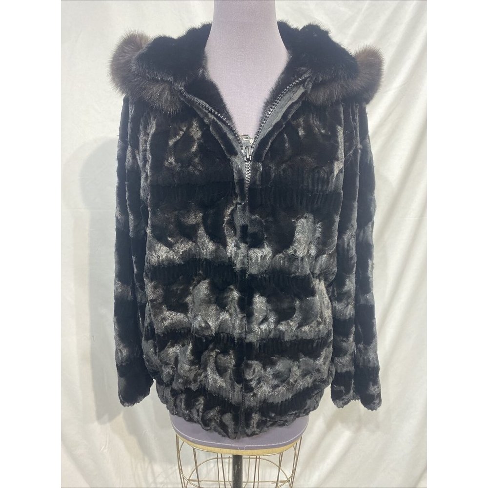 mink section jacket bomber w/ LH mink  collar (99016)